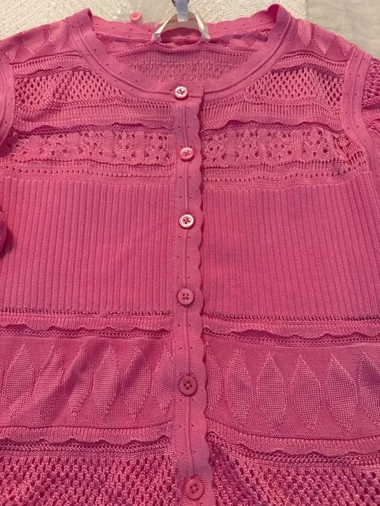 LoveShackFancy Pink Crochet Knit Button-Up Cardigan - Picture 2 of 4